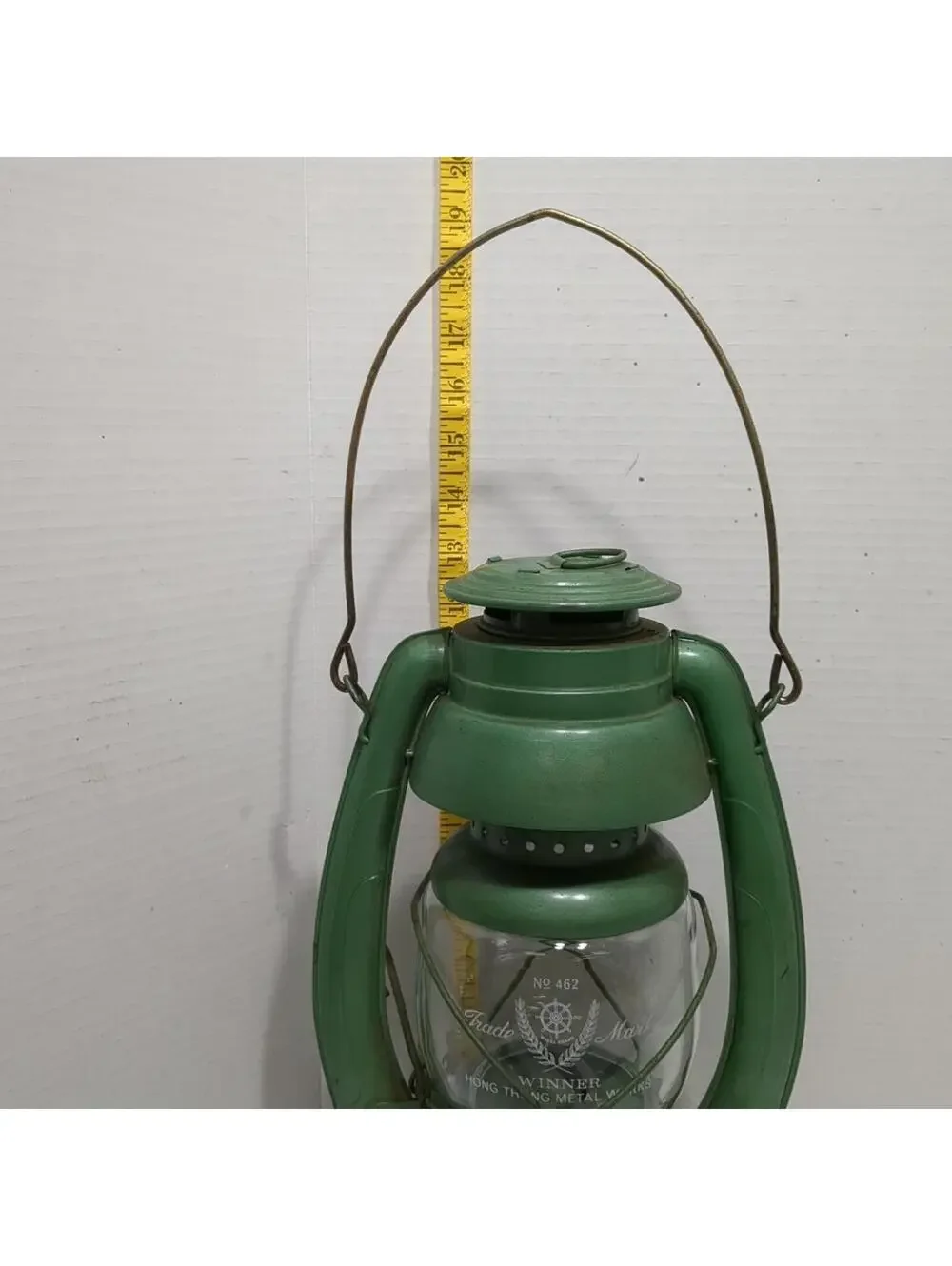 Collectible Hong Thong No. 462 Green Hurricane Lantern Vintage Oil Lamp Thailand